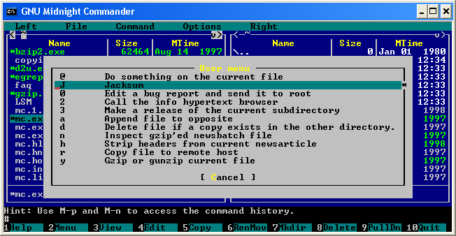 Jacksum in Midnight Commander