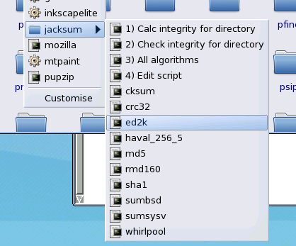 Jacksum im ROX-Filer unter Puppy Linux