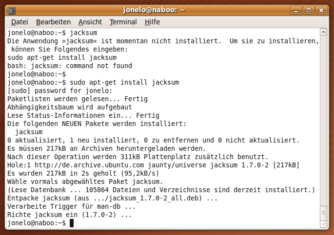Jacksum on Ubuntu 9.04 Jacksum on Ubuntu 9.04