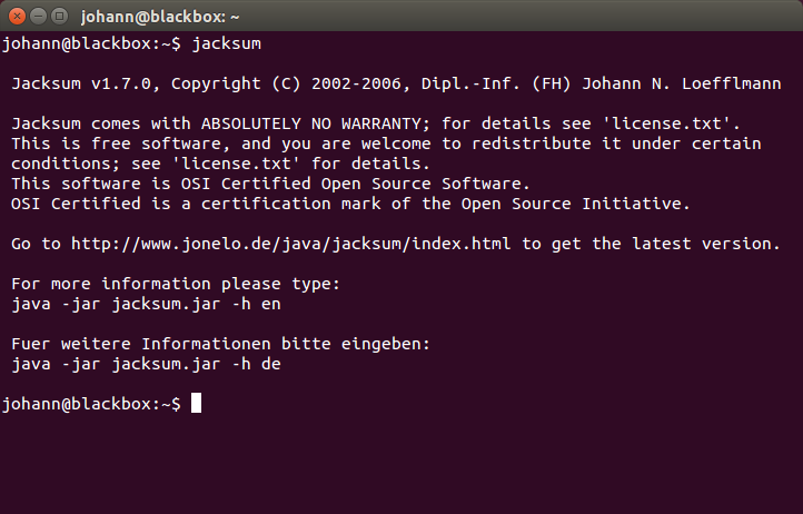 Jacksum unter Ubuntu 14.04 Jacksum unter Ubuntu 14.04