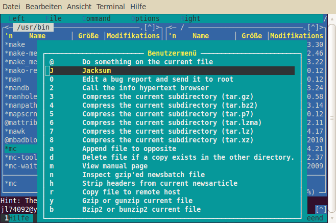 Jacksum im GNU Midnight Commander Jacksum im GNU Midnight Commander